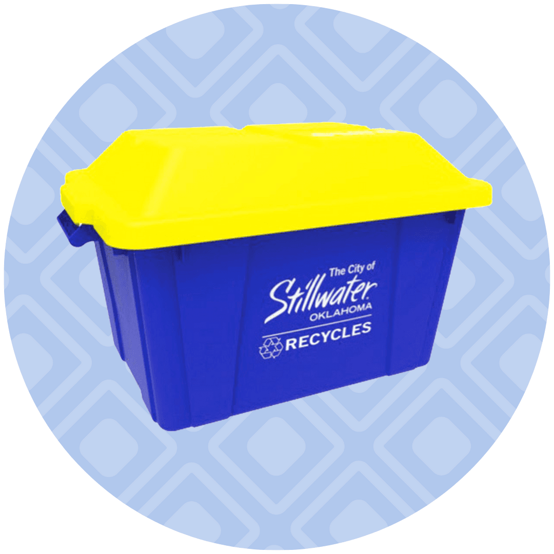 Blue Glass Recycling Tote with a Yellow Lid