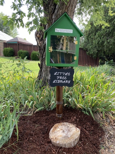 Little Green Library, located at 1112 S. Ridge Dr, Stillwater, OK